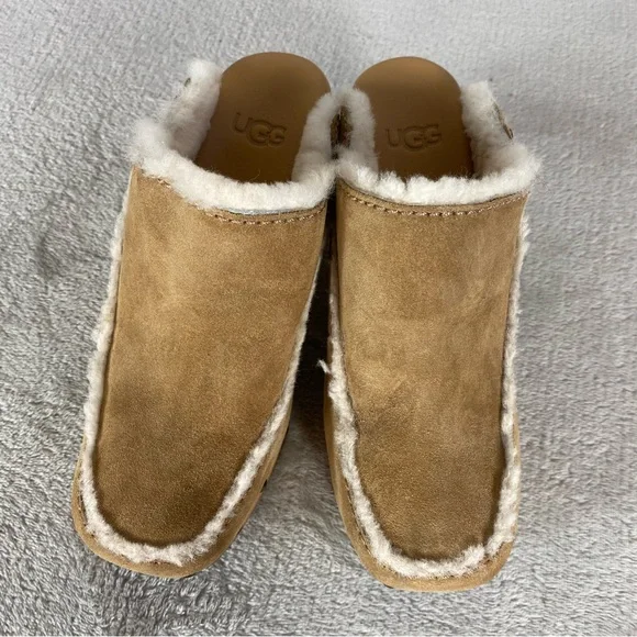 UGG Aubriana Mule Womens Heel Boots 5 Chestnut Suede Sheepskin Lined Studded NEW - Picture 10 of 13